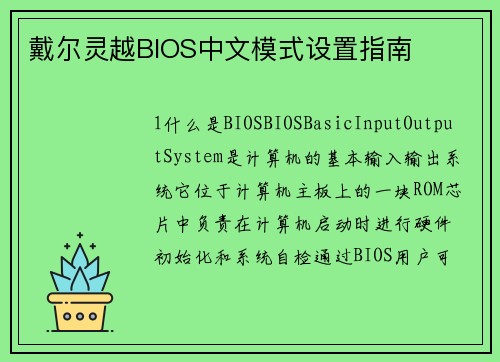 戴尔灵越BIOS中文模式设置指南