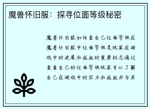 魔兽怀旧服：探寻位面等级秘密